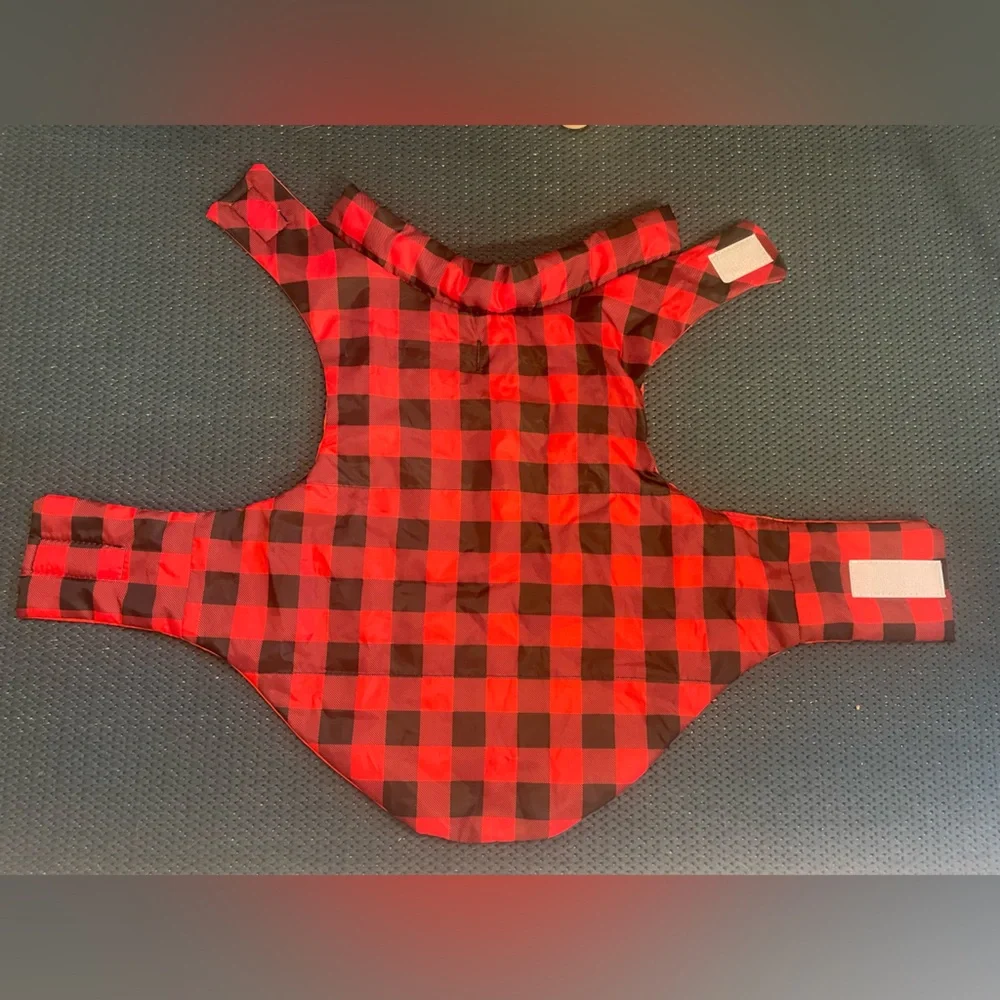 Plaid Dog Coat & NWT Rope Toy | Red Black Buffalo Check | Lightweight Jacket